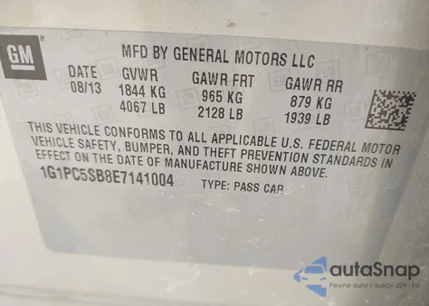 2014 Chevrolet Cruze 1Lt Auto из США, поврежденный, VIN 1G1PC5SB8E7141004